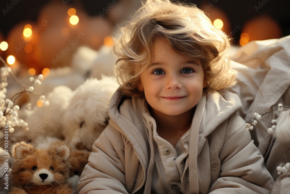 Child with Plush Toys and Warm Lights Child with Plush Toys and Warm Lights