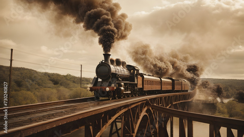 Vintage steam train in the Retro style