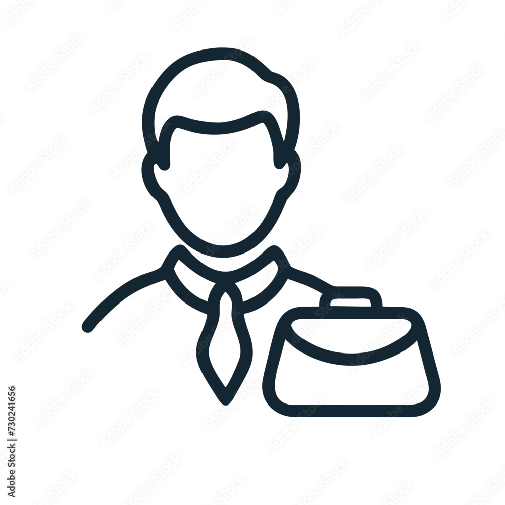 Icon of a businessman in a suit with a briefcase. Silhouettes man with a tie Icon of a businessman in a suit with a briefcase. Silhouettes man with a tie