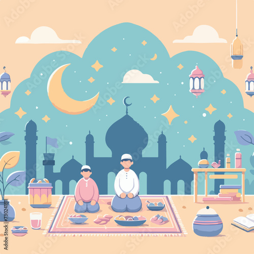 RAMADAN BANNER BACKGROUND FLAT VECTOR ILLUSTRATION