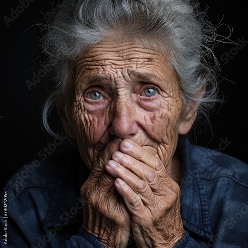 Elderly Woman Crying, Deep Emotion Portrait