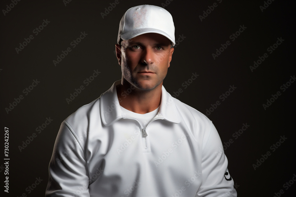 Man wearing white blank cap 