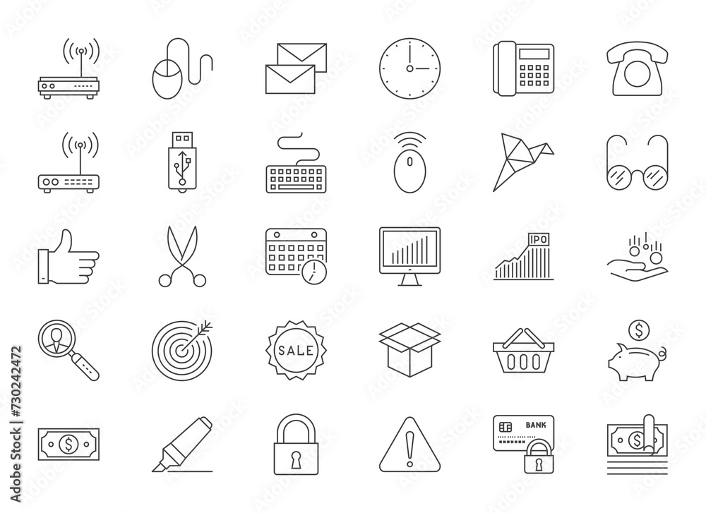 Fototapeta premium Set vector business line icons in flat design with elements for mobile concepts and apps. Icons for business, management, finance, strategy, marketing. Collection logo and pictogram. Editable Stroke