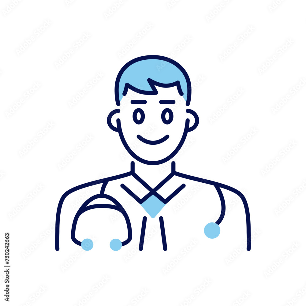 Doctor related vector icon. A man with a stethoscope on his shoulders. Doctor sign. Isolated on white background. Editable vector illustration