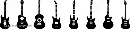 Musical Instruments Acoustic and Electric Guitar Silhouette Design Set
