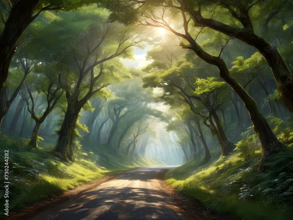Journeying Through the Pristine Countryside on the Asphalt Road, where Emerald Forests Meet Cerulean Skies. A Timeless Glimpse into the Captivating Allure of the Great Outdoors. Journeying Through the Pristine Countryside on the Asphalt Road, where Emerald Forests Meet Cerulean Skies. A Timeless Glimpse into the Captivating Allure of the Great Outdoors.