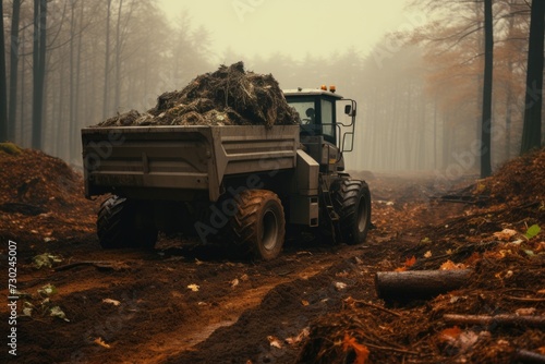 Tractor Transporting Soil in Forest