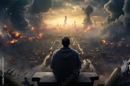 Man Overlooking Apocalyptic City