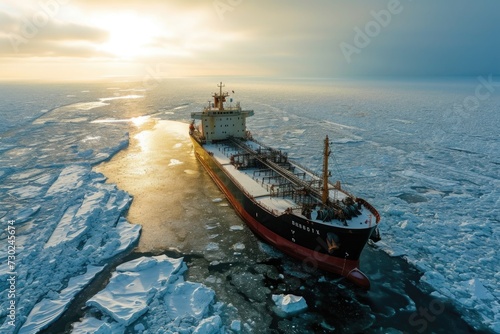 Aerial view of large cargo ship in the White Sea photo
