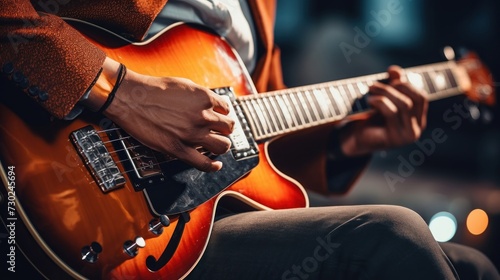 Close-up of a musician's hands playing a guitar, capturing the passion and skill of live performance