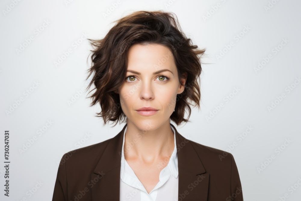 Portrait of a beautiful businesswoman in a suit on a gray background Portrait of a beautiful businesswoman in a suit on a gray background