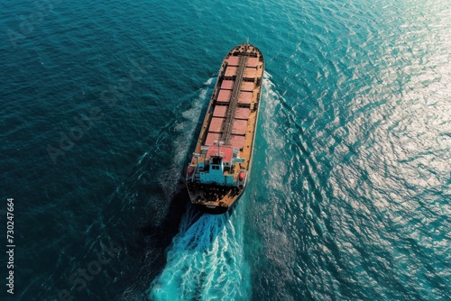 Aerial drone photo of bulk carrier ship on open ocean photo