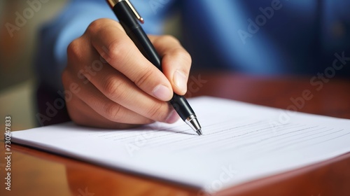 Hands holding a pen, checking off items on a to-do list, symbolizing productivity and organization #730247833