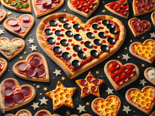 Pizza Day: Funny or creative pizza shapes such as heart, star or   Whimsical Shapes for a Memorable Pizza Day. generative AI