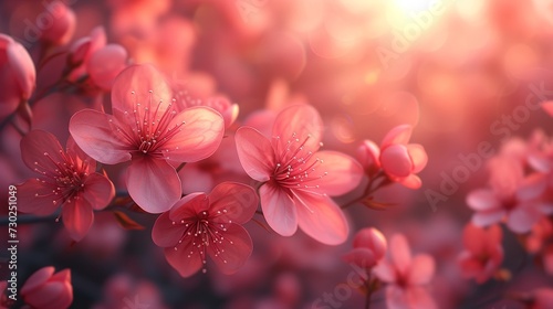 An abstract blurred background and border set with pink blossoms. A beautiful spring scene with a blossoming tree and sun flare. Easter Sunny Day. Spring flowers. A beautiful blurred background with © Zaleman