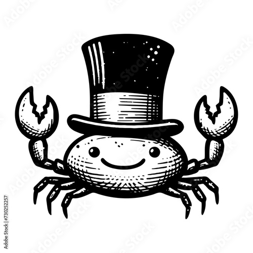 crab wearing vintage top hat funny sketch