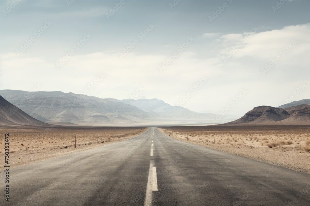 Fototapeta premium An empty road cutting through a stark, arid desert landscape