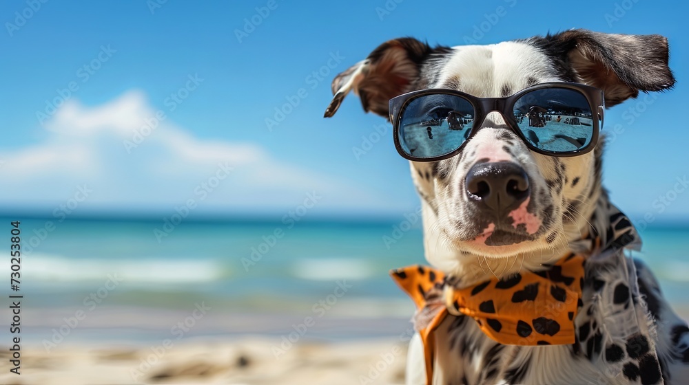 dog with sunglasses on the beach generative ai