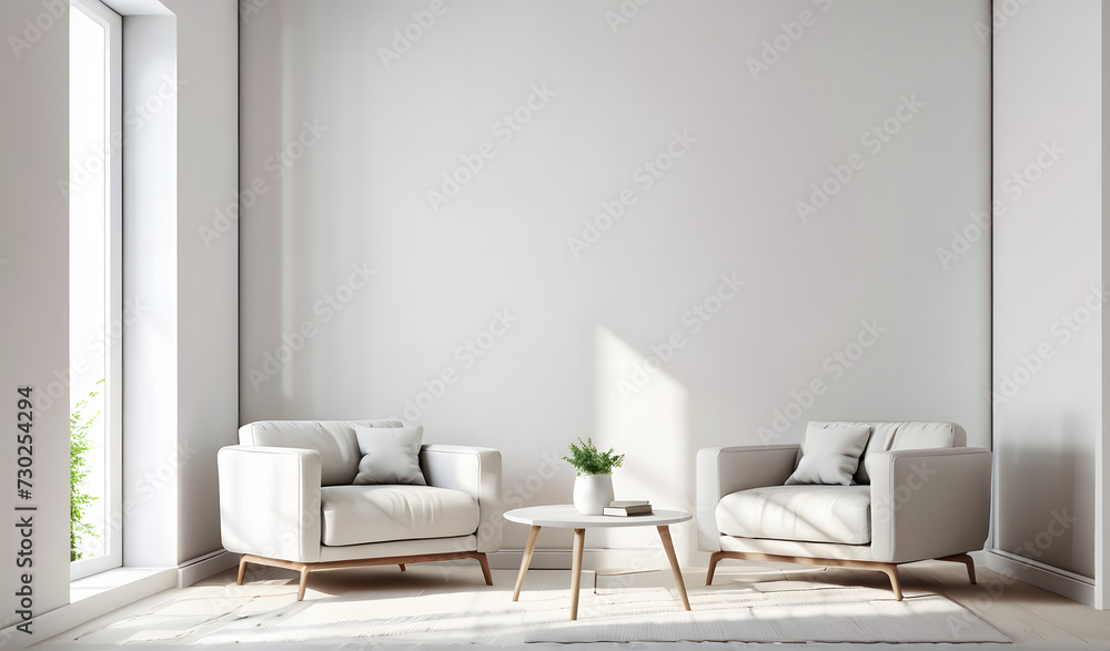 The interior with two sofa chairs on empty white background The interior with two sofa chairs on empty white background
