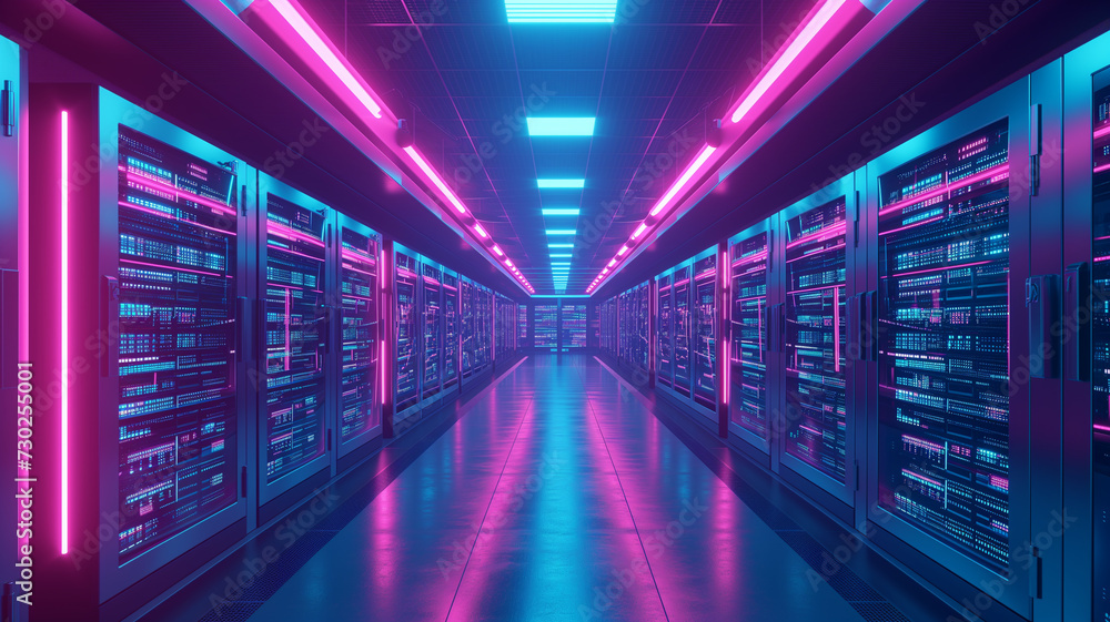 Advanced data center with rows of high-tech servers. Advanced data center with rows of high-tech servers.