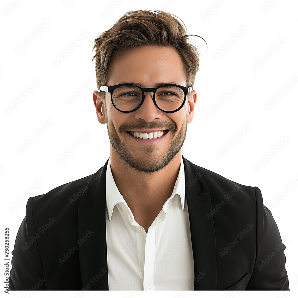 Man in black suit and glasses