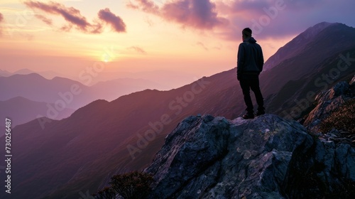 business male stand and feel happy on the most hight on the mountain, hiking, success, cliff, peak, business, success, successful, goal, victory, achievement, motivation, © Space_Background