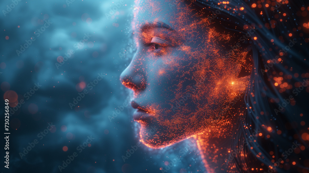 Woman's Profile with Graphic Elements: Internet and Data Concept Woman's Profile with Graphic Elements: Internet and Data Concept