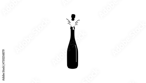 opened champagne bottle, black isolated silhouette