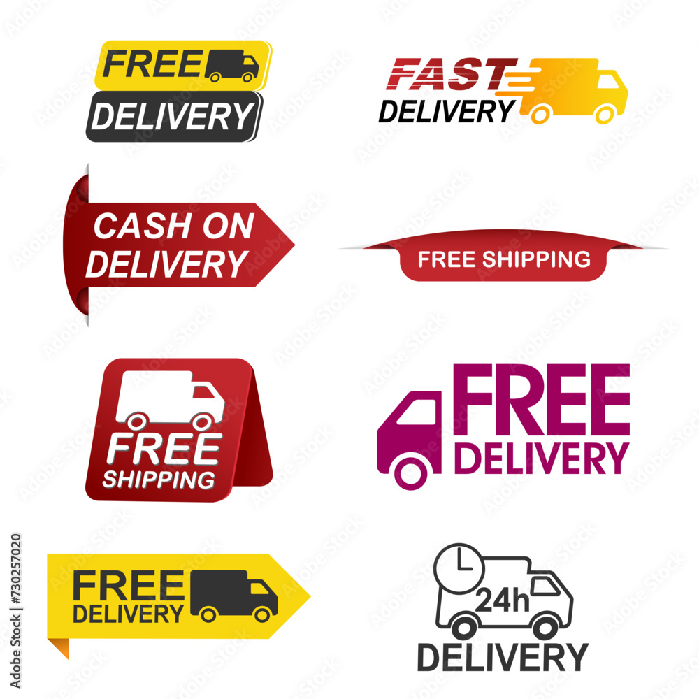 Set of Delivery tags and labels, online sale business poster delivery labels