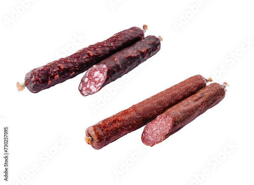 Italian salami sausages isolated on white background