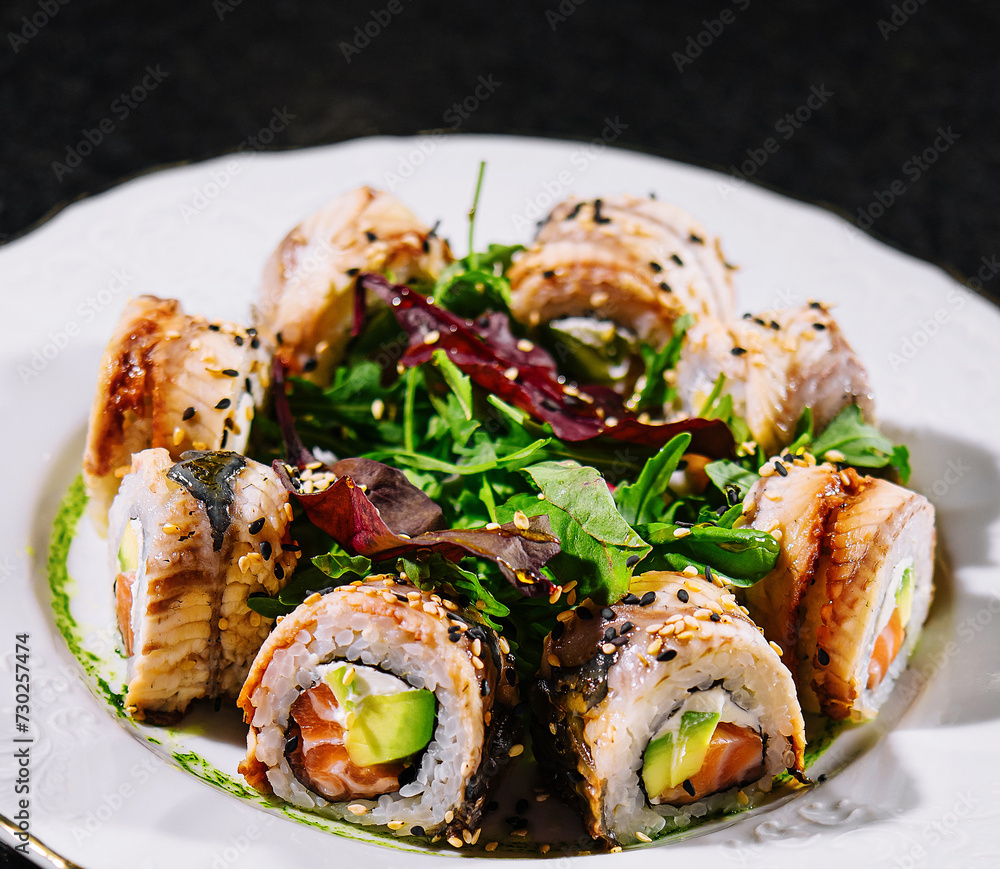 Sushi set canada roll with salmon Sushi set canada roll with salmon