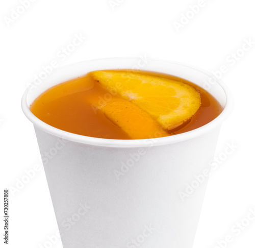 healthy tea with orange slices in a plastic cup