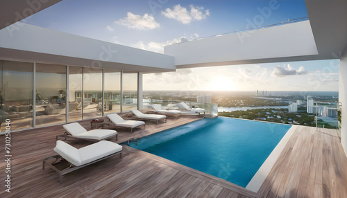Impressive-luxury-penthouse-terrace-with-a-swimming-pool-overlooking-Miami. © SABBIR RAHMAN