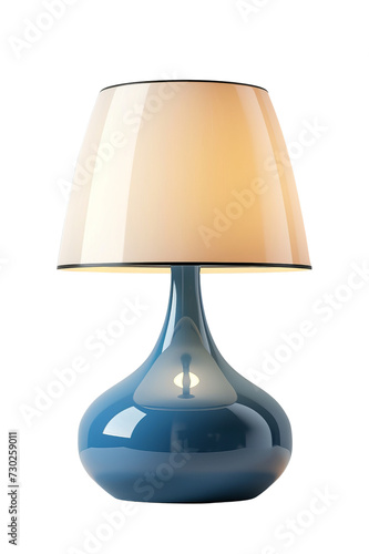 The table lamp is white with a blue stand, modern, fashionable, highlighted on a transparent background. photo