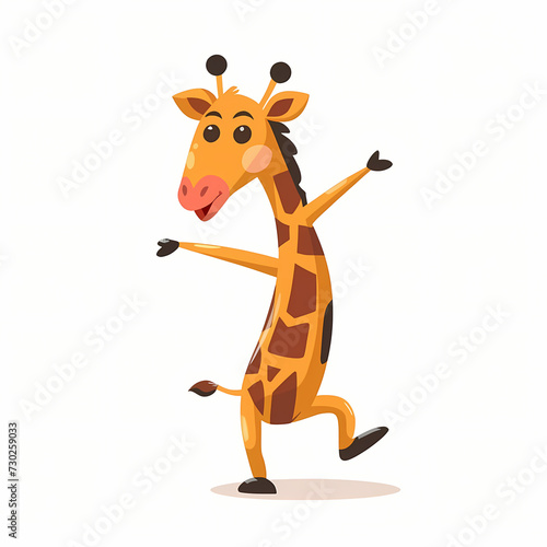 Flat Logo of Joyful Giraffe Stretching Neck Cartoon.