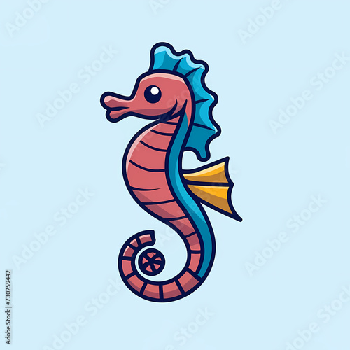 Flat Logo of Spirited Seahorse Swimming Cartoon.