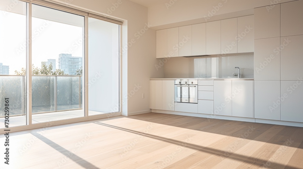 Obraz premium Commercial apartment building floors built for interior decoration and design, open space with bright area and Kitchen , AI generated