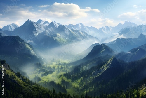 Breathtaking panoramic view of a vast forested mountain range