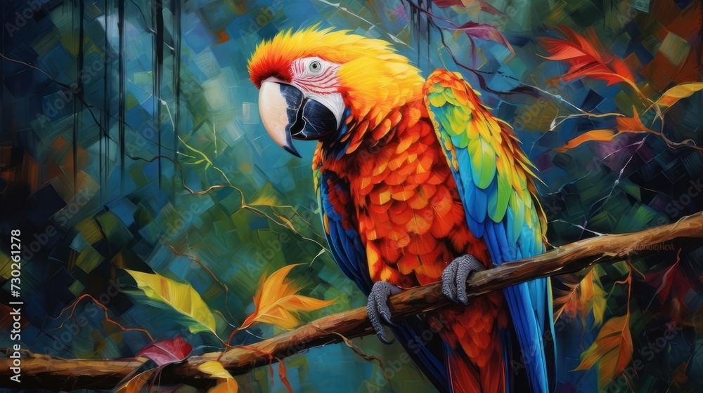 Obraz premium Vibrant parrot on a branch, showcasing its colorful plumage