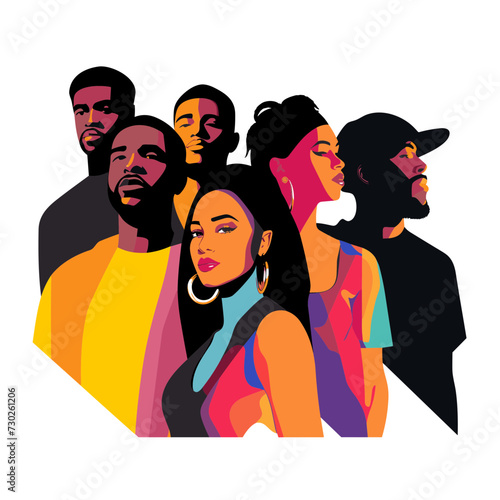 group of african american people in different poses vector illustration isolated transparent background, cut out or cutout t-shirt design