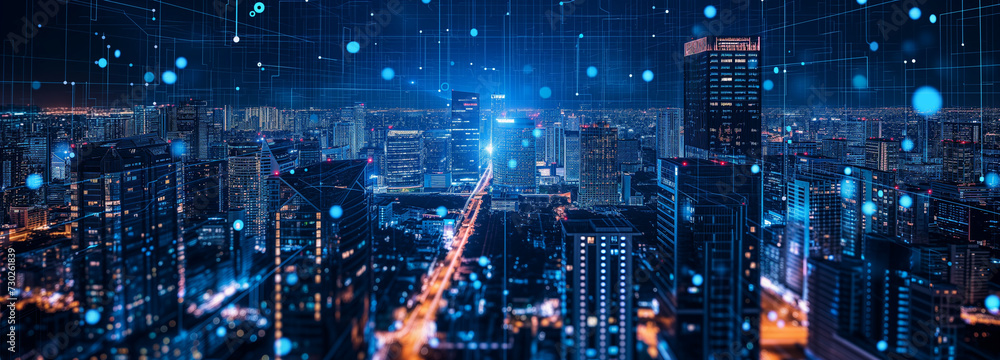 Obraz premium Data-filled city: Navigating through a cloud of data