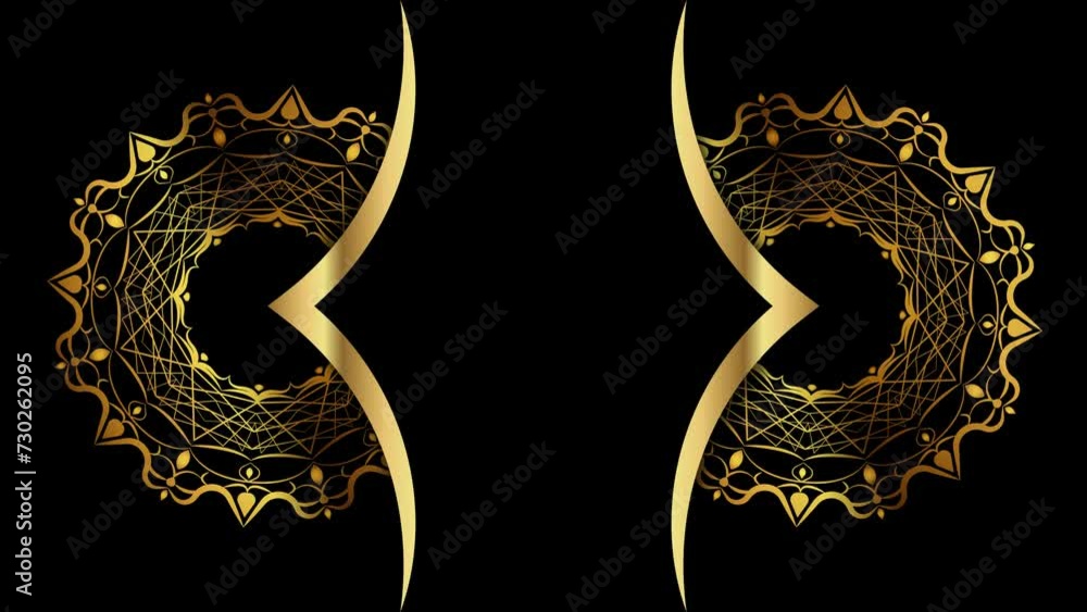 Animation of Luxury mandalas background with gold frame in arabesque pattern Arabic style. Motion Graphics Video Mandala Rotating on Both Sides. Elegant black Background and copy space for you text