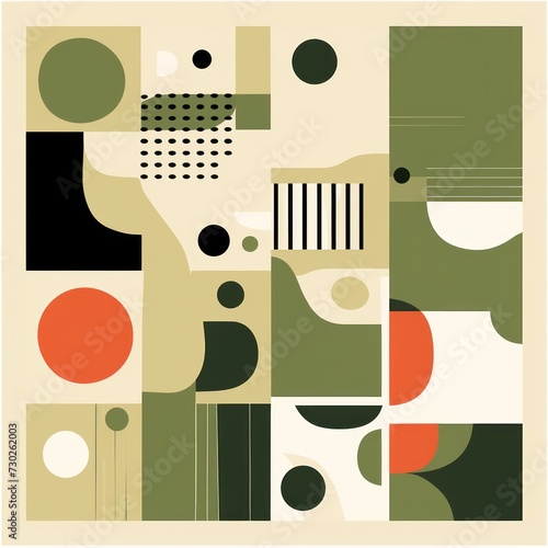 A Khaki poster featuring various abstract design elements, in the style of pop art