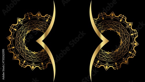 Animation of Luxury mandalas background with gold frame in arabesque pattern Arabic style. Motion Graphics Video Mandala Rotating on Both Sides. Elegant black Background and copy space for you text