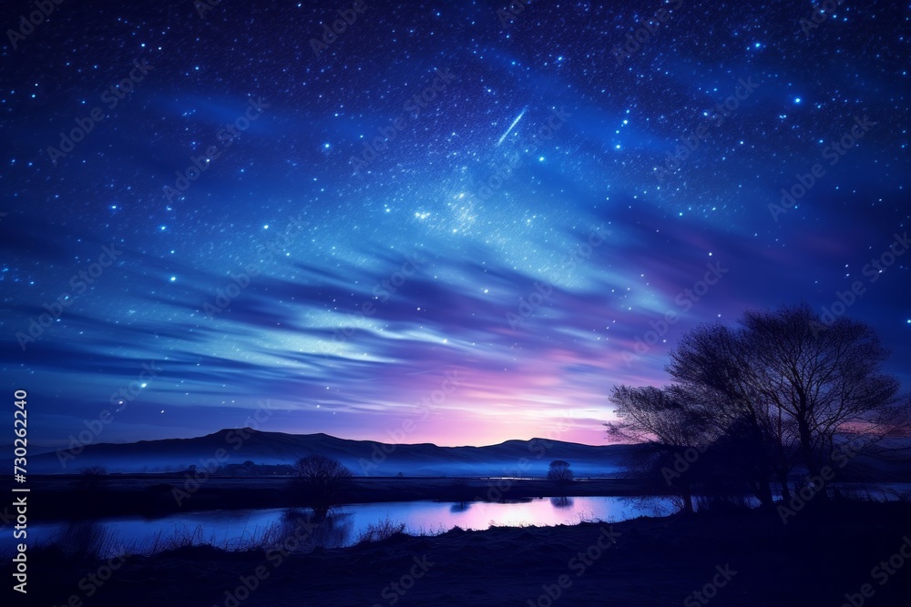 Starry night sky with a solitary tree in the foreground Starry night sky with a solitary tree in the foreground