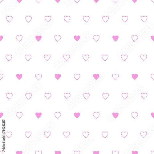 Simple heart shape seamless pattern in diagonal arrangement. Love and romantic theme background. Black and pink vector wallpaper.