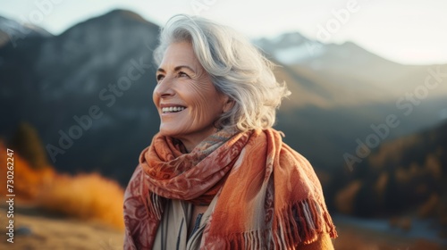 portrait of middle aged happy woman enjoying nature