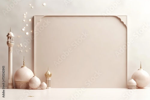 Minimalist white table with white vases and a white frame