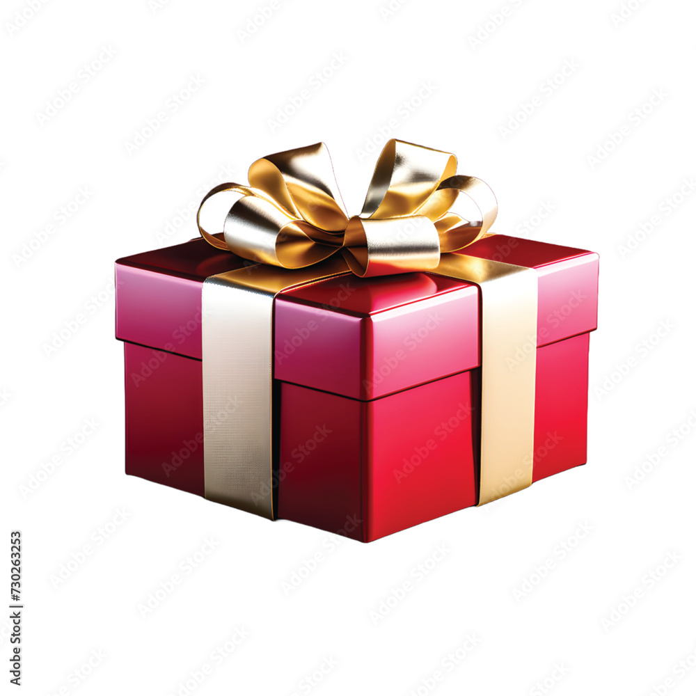 Realistic Gift box with ribbon isolated on white background,Png.Generative Ai