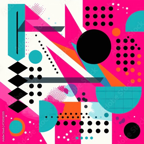 A Magenta poster featuring various abstract design elements  in the style of pop art